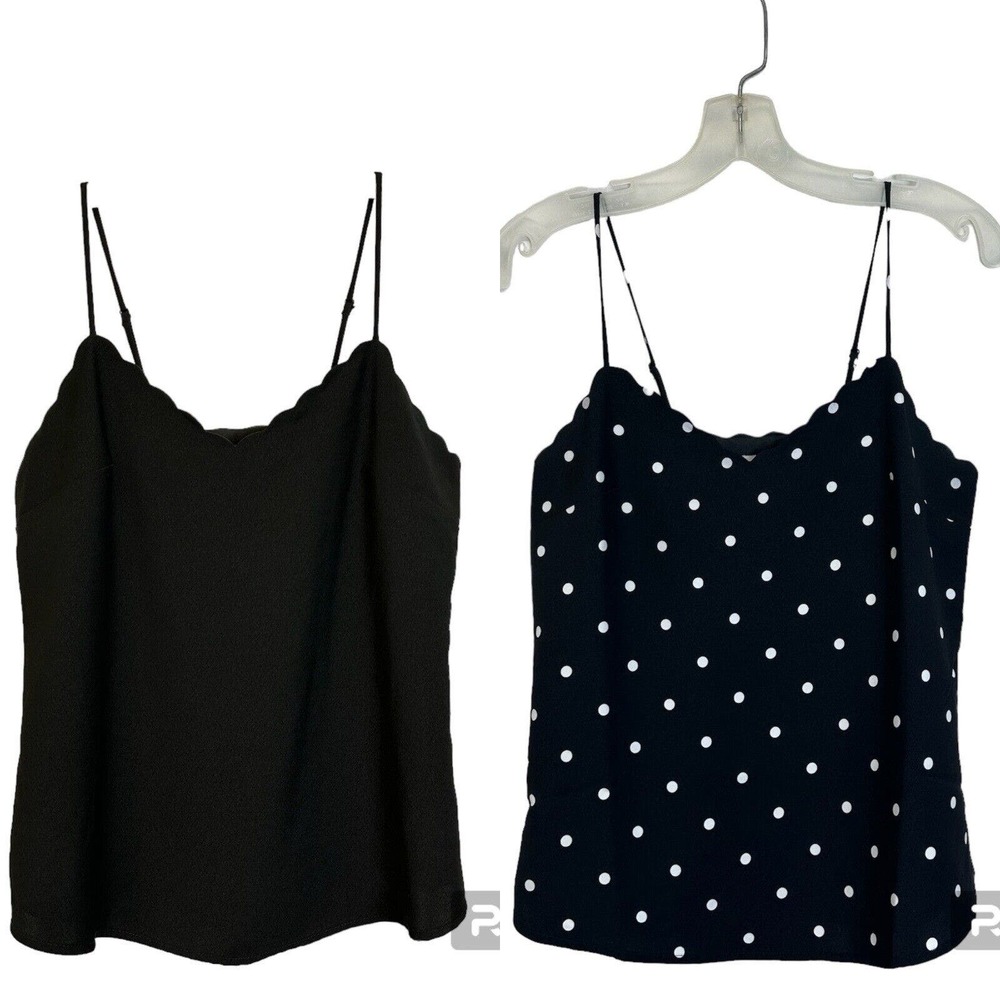 J. Crew Black White Polka Dot Print Tank Top Camisole Spaghetti Lot Of 2 Size 00 - Picture 2 of 16